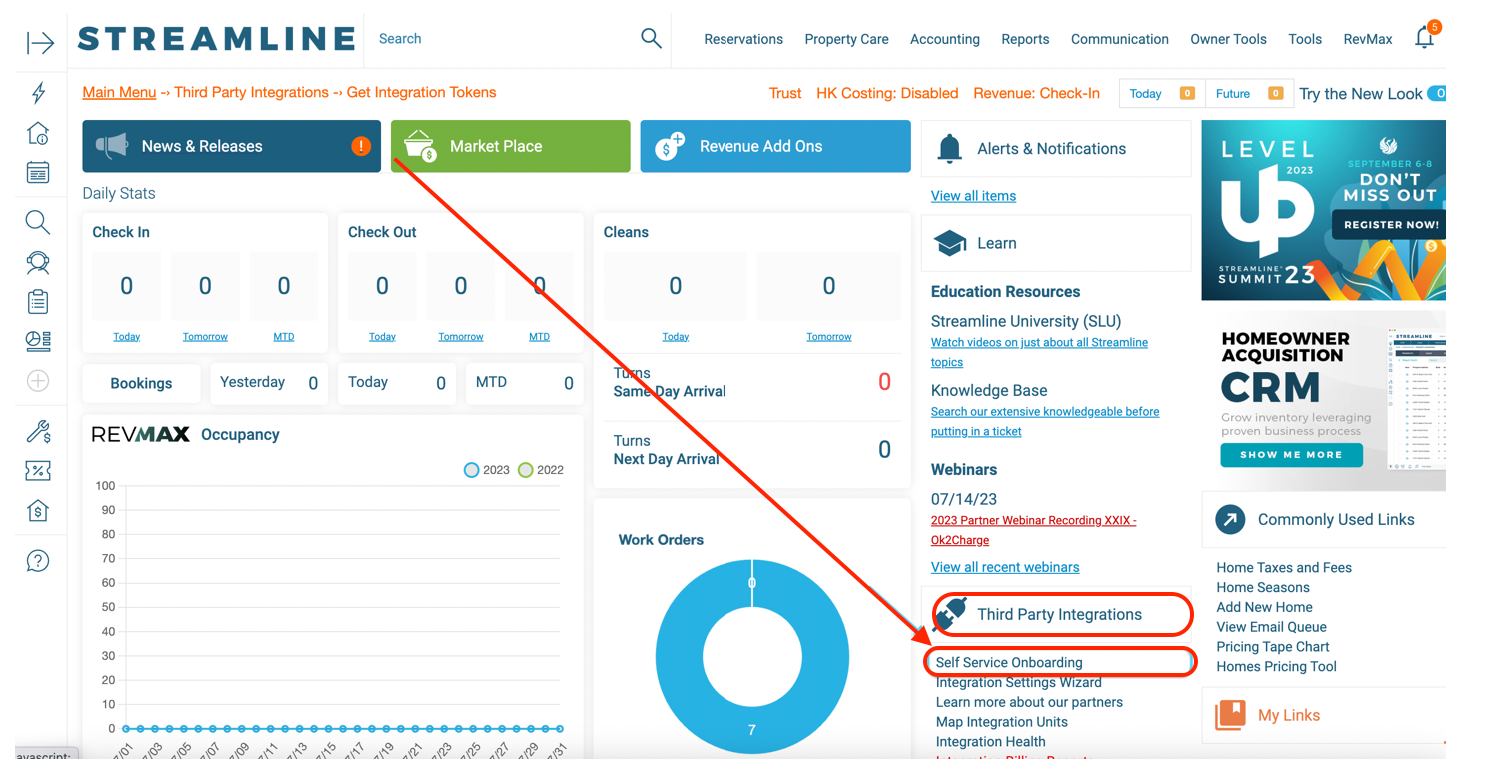 Streamline dashboard → Third Party Integrations → Self Service Onboarding