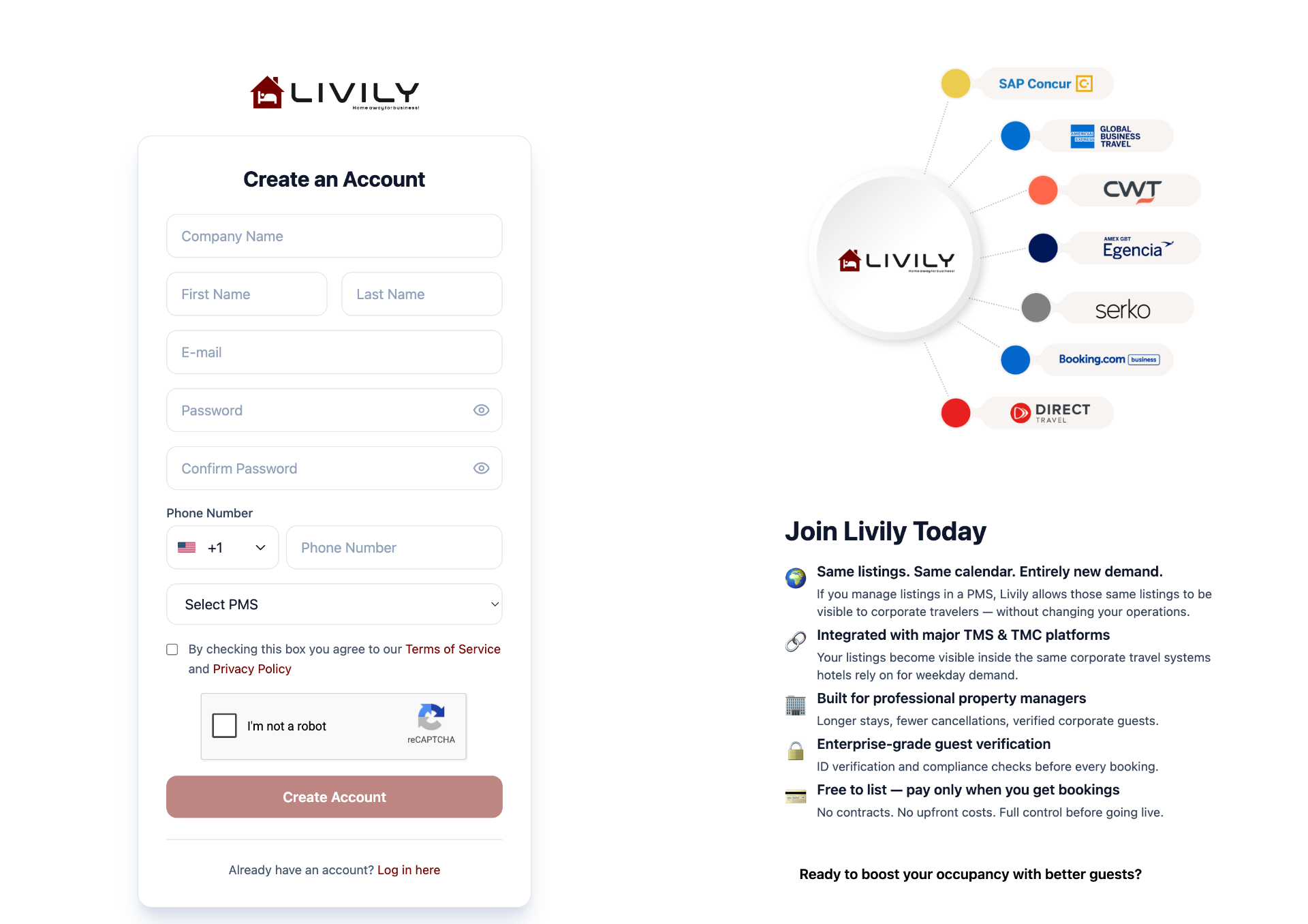 Create a Livily account form
